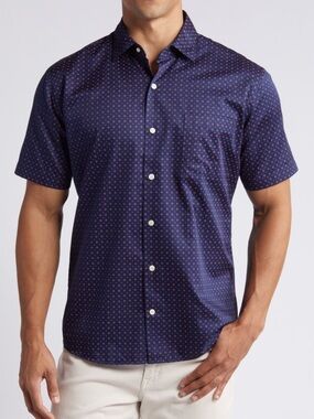 Peter Millar Blue Short Sleeve Button Up Casual Golf Shirt